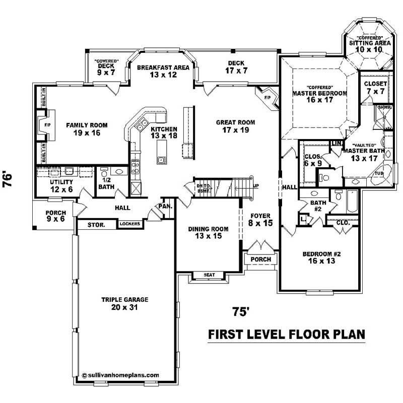 Floor Plan First Story of Southern Plan #170-1023
