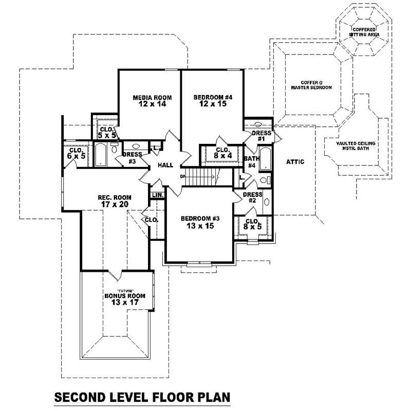 Floor Plan Second Story of Southern Plan #170-1023
