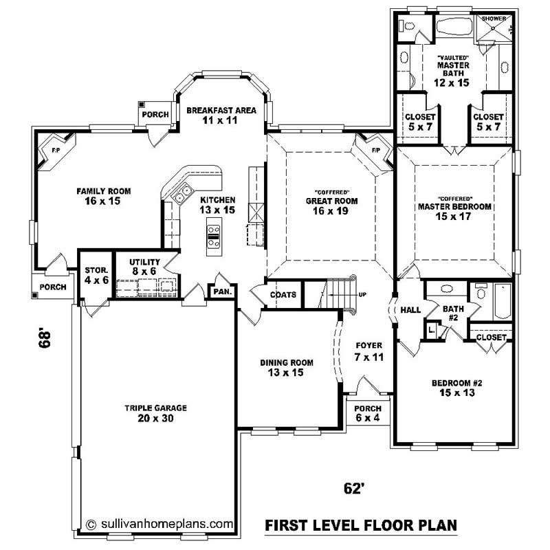Floor Plan First Story of Southern Plan #170-1024