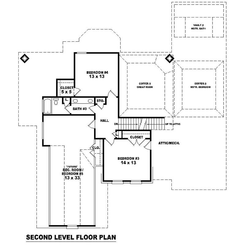 Floor Plan Second Story of Southern Plan #170-1024