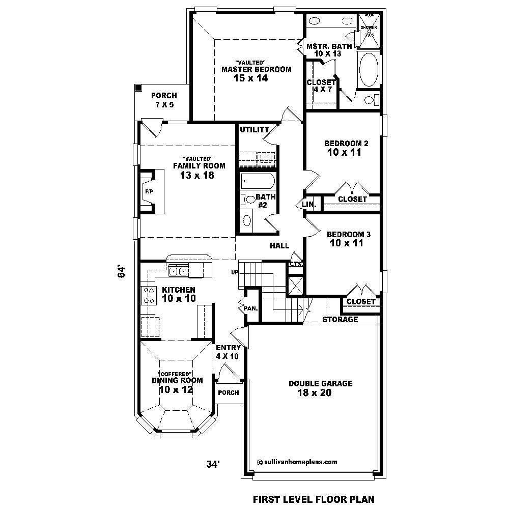 Floor Plan First Story of Ranch Plan #170-1028