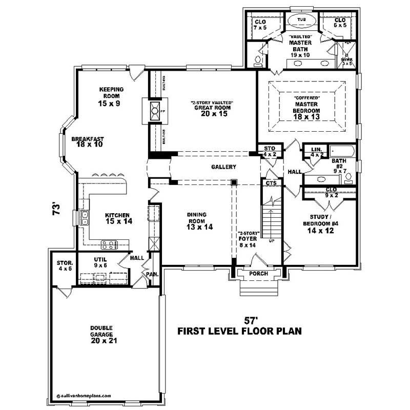 Floor Plan First Story of Southern Plan #170-1029
