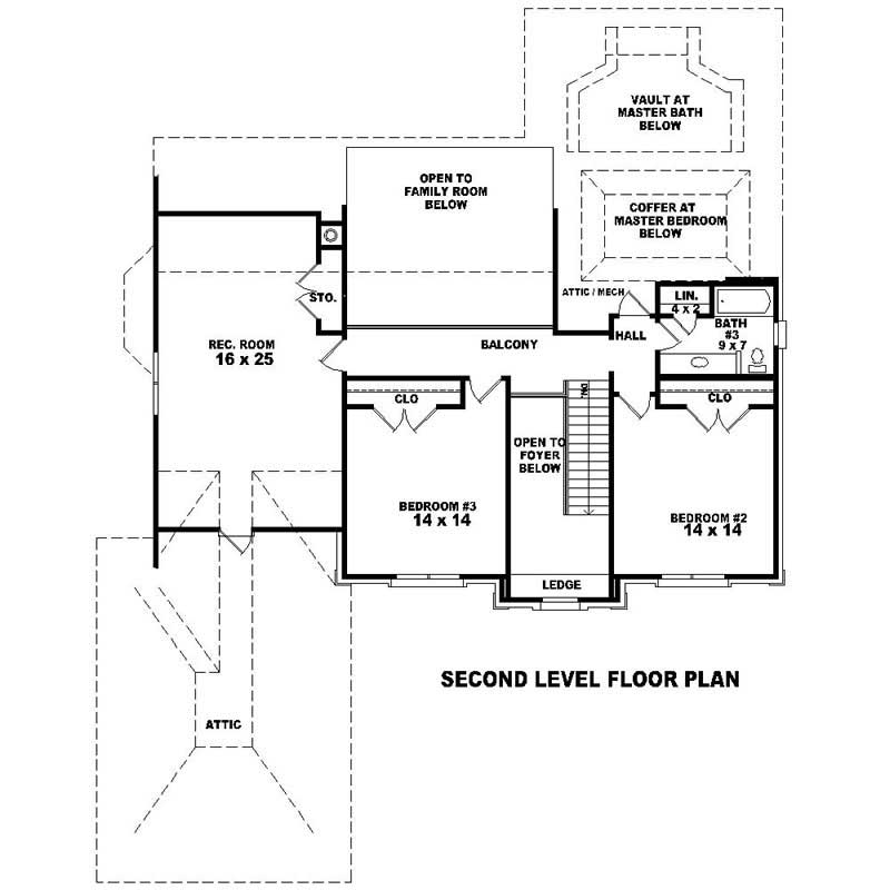 Floor Plan Second Story of Southern Plan #170-1029