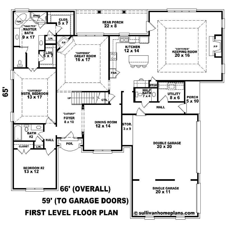 Floor Plan First Story of Southern Plan #170-1032