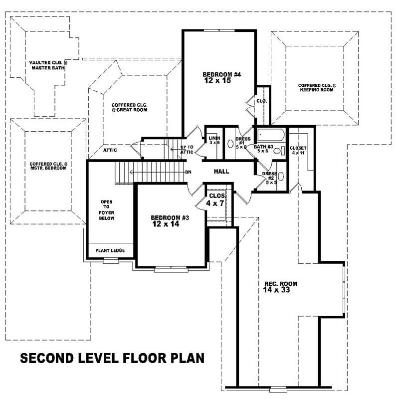 Floor Plan Second Story of Southern Plan #170-1032