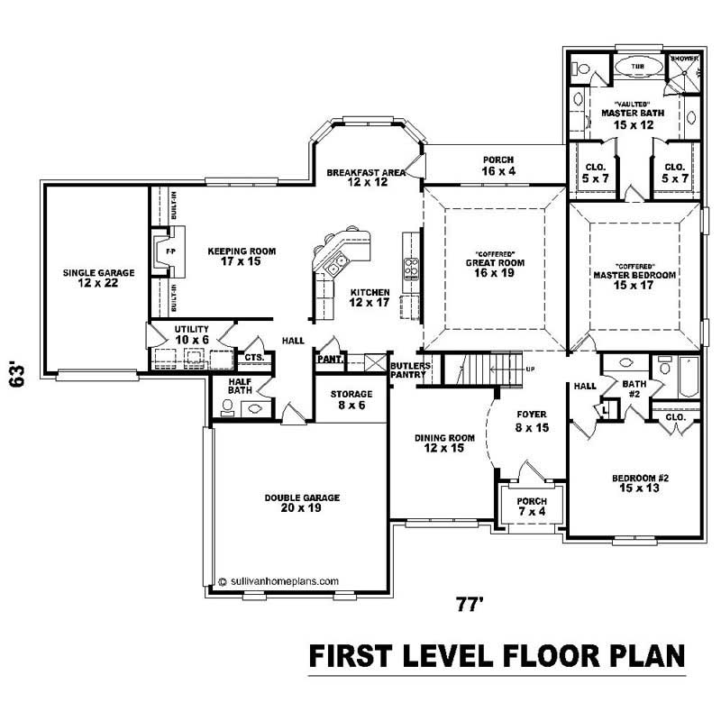 Floor Plan First Story of Southern Plan #170-1036