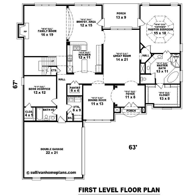 Floor Plan First Story of Southern Plan #170-1037