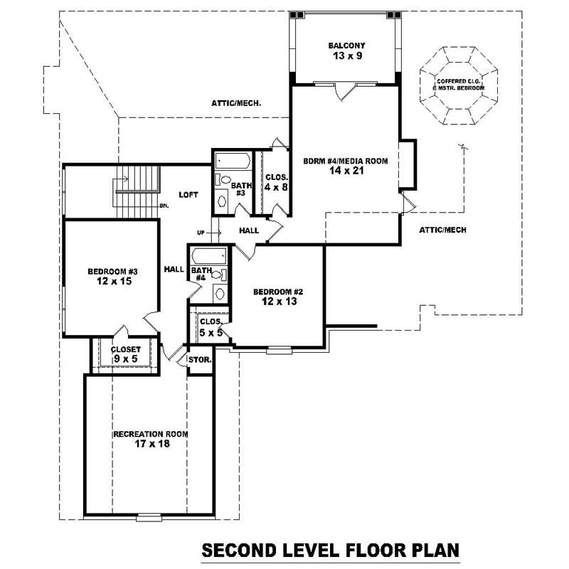 Floor Plan Second Story of Southern Plan #170-1037