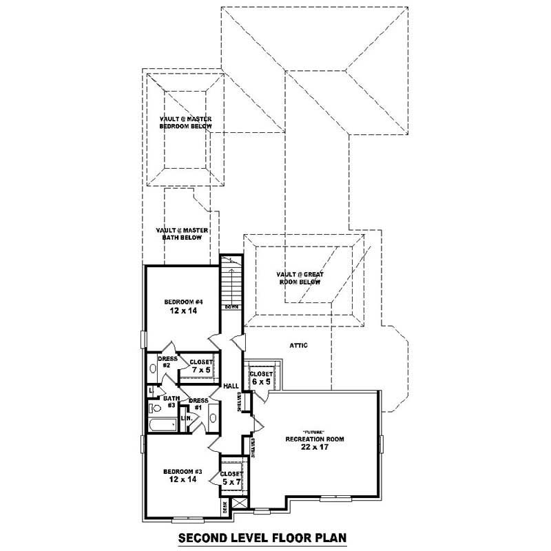 Floor Plan Second Story of Southern Plan #170-1039