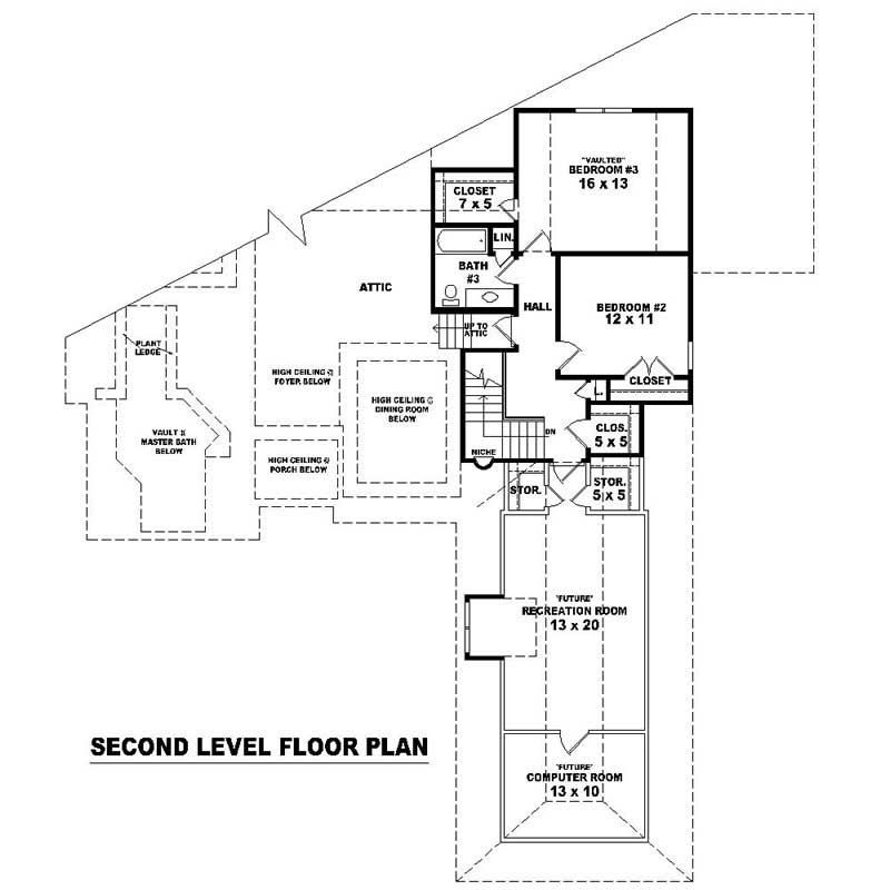 Floor Plan Second Story of Southern Plan #170-1040