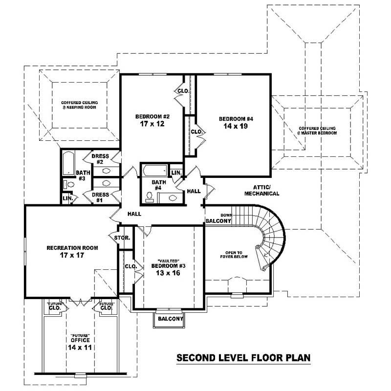 Floor Plan Second Story of Southern Plan #170-1043