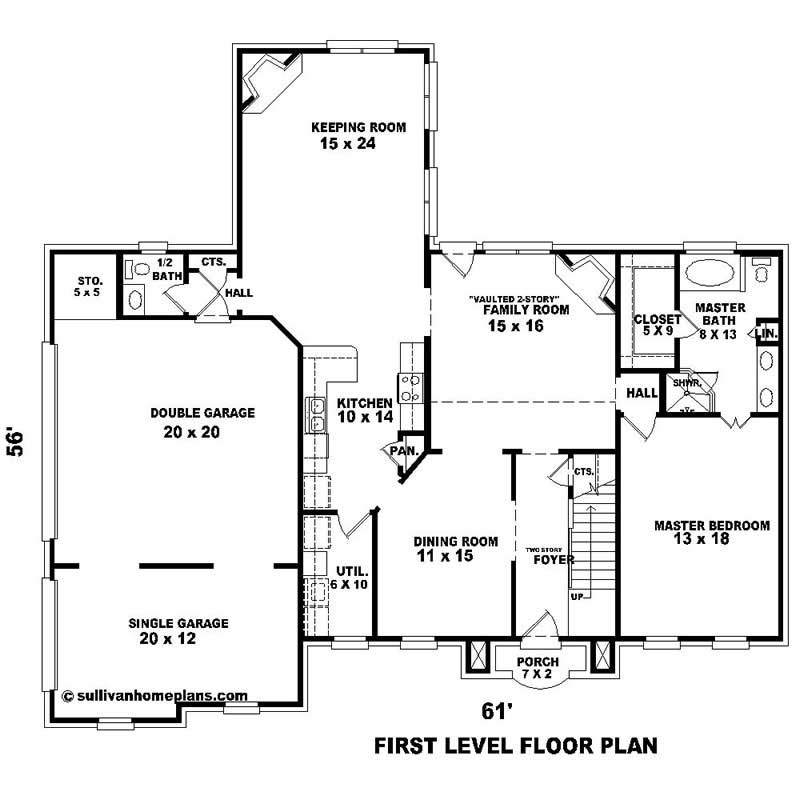 Floor Plan First Story of Southern Plan #170-1044