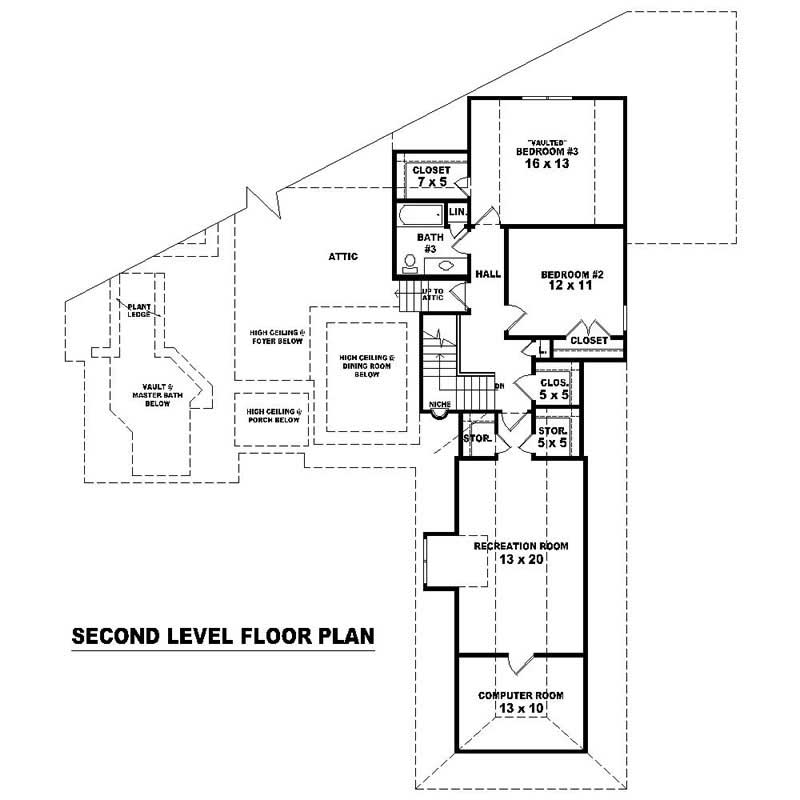 Floor Plan Second Story of Southern Plan #170-1045