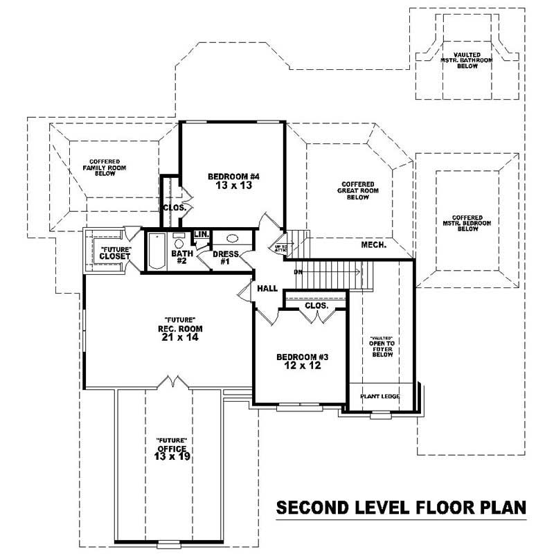 Floor Plan Second Story of Southern Plan #170-1049
