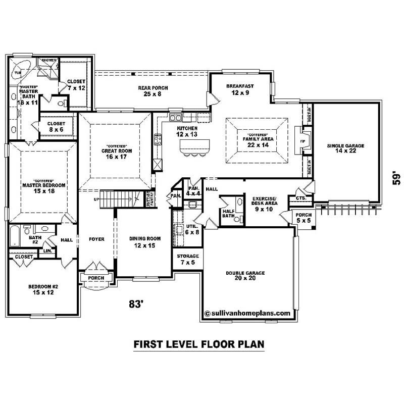 Floor Plan First Story of Southern Plan #170-1050