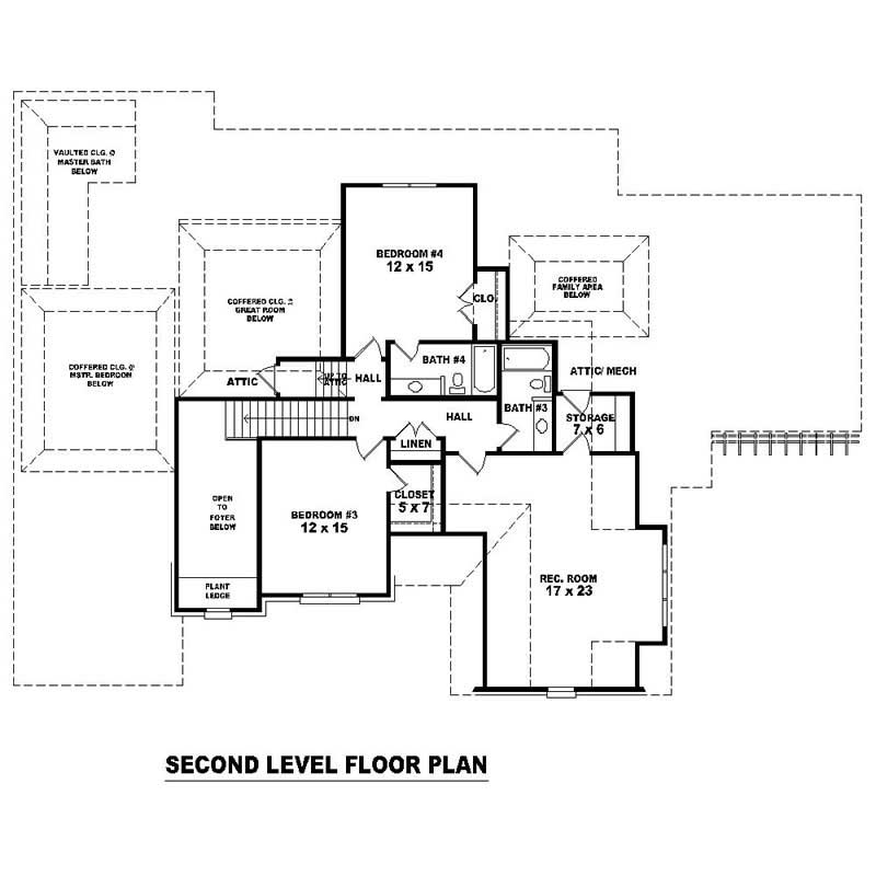 Floor Plan Second Story of Southern Plan #170-1050