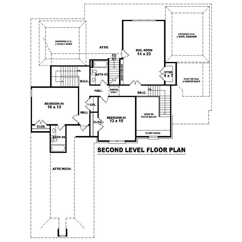 Floor Plan Second Story of Southern Plan #170-1051