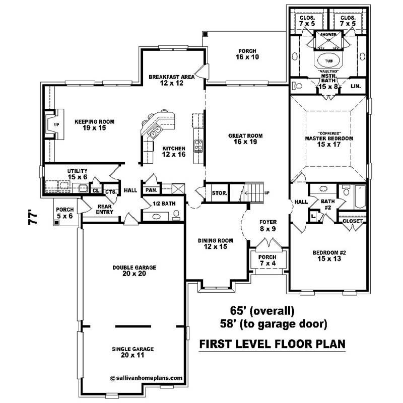 Floor Plan First Story of Southern Plan #170-1053