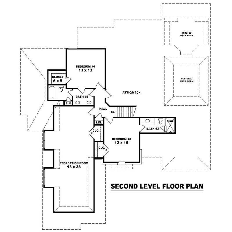 Floor Plan Second Story of Southern Plan #170-1053