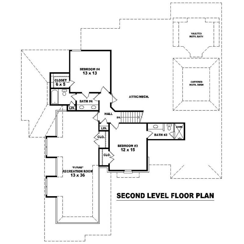 Floor Plan Second Story of Southern Plan #170-1056