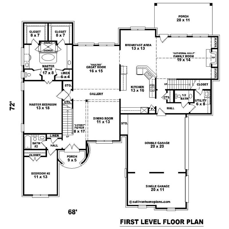 Floor Plan First Story of Southern Plan #170-1060