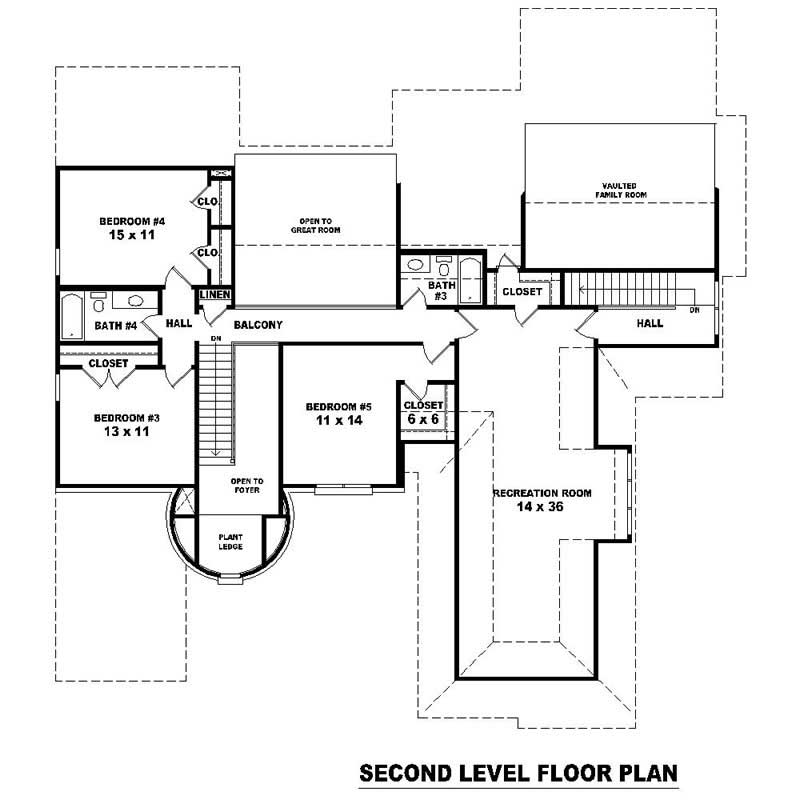 Floor Plan Second Story of Southern Plan #170-1060