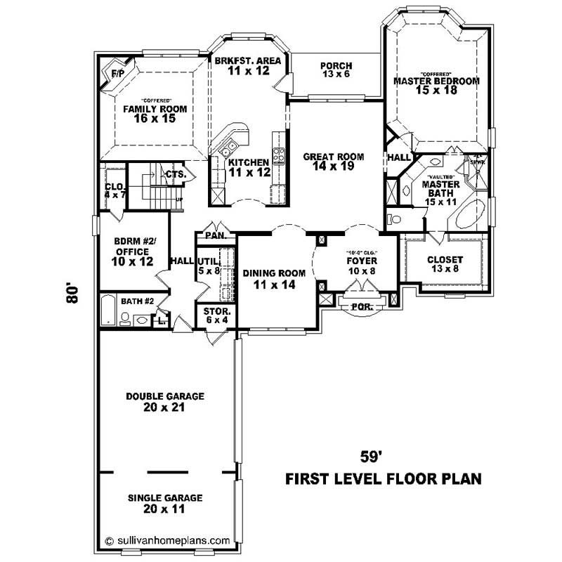 Floor Plan First Story of Southern Plan #170-1062