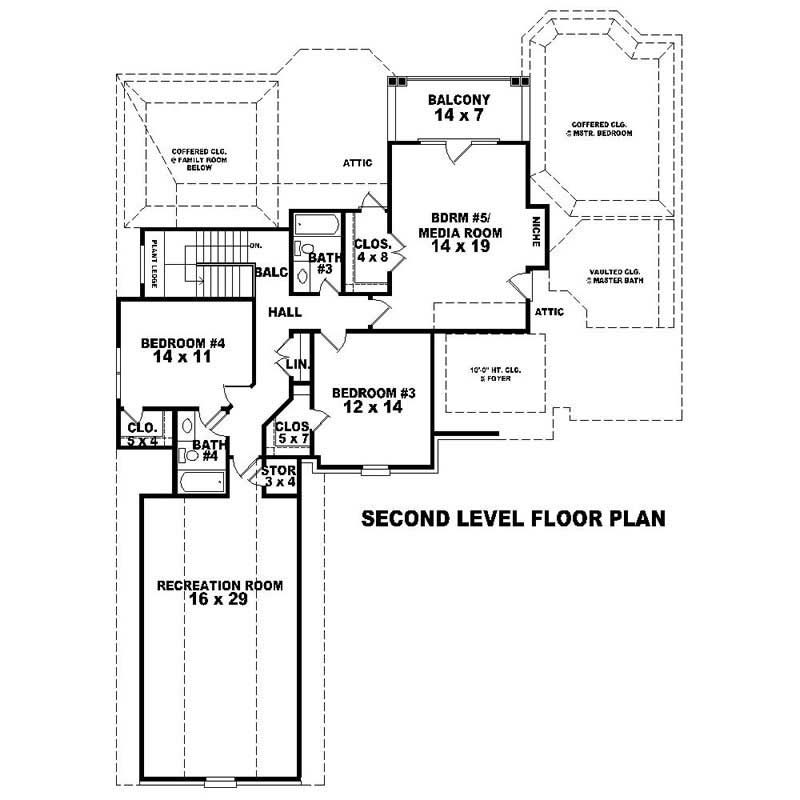 Floor Plan Second Story of Southern Plan #170-1062