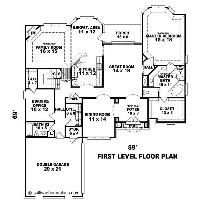 Floor Plan First Story of Southern Plan #170-1063