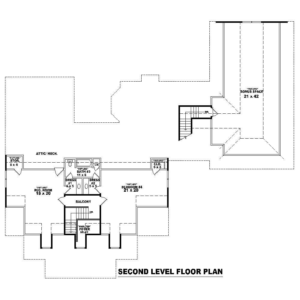 Floor Plan Second Story of Traditional Plan #170-1065