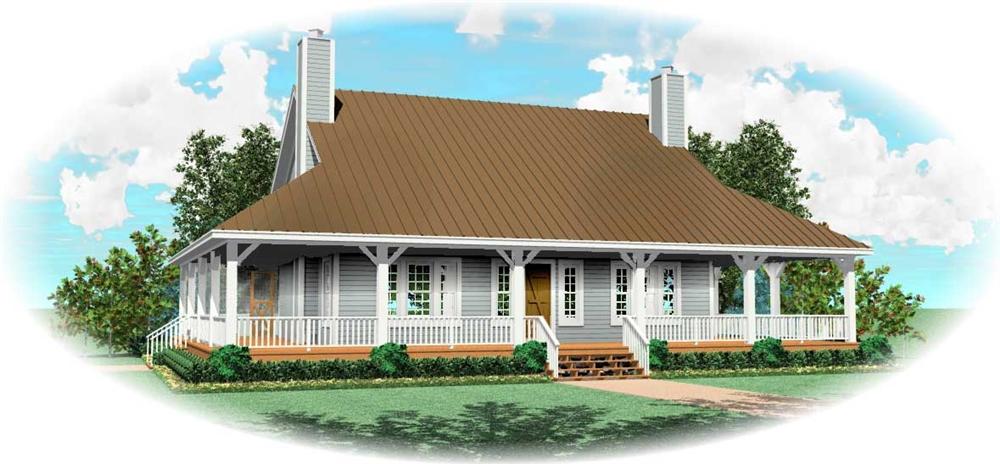 Front view of Country home (ThePlanCollection: House Plan #170-1066)