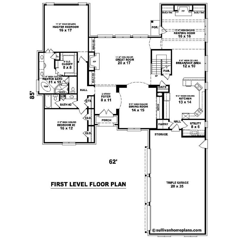 Floor Plan First Story of Southern Plan #170-1067
