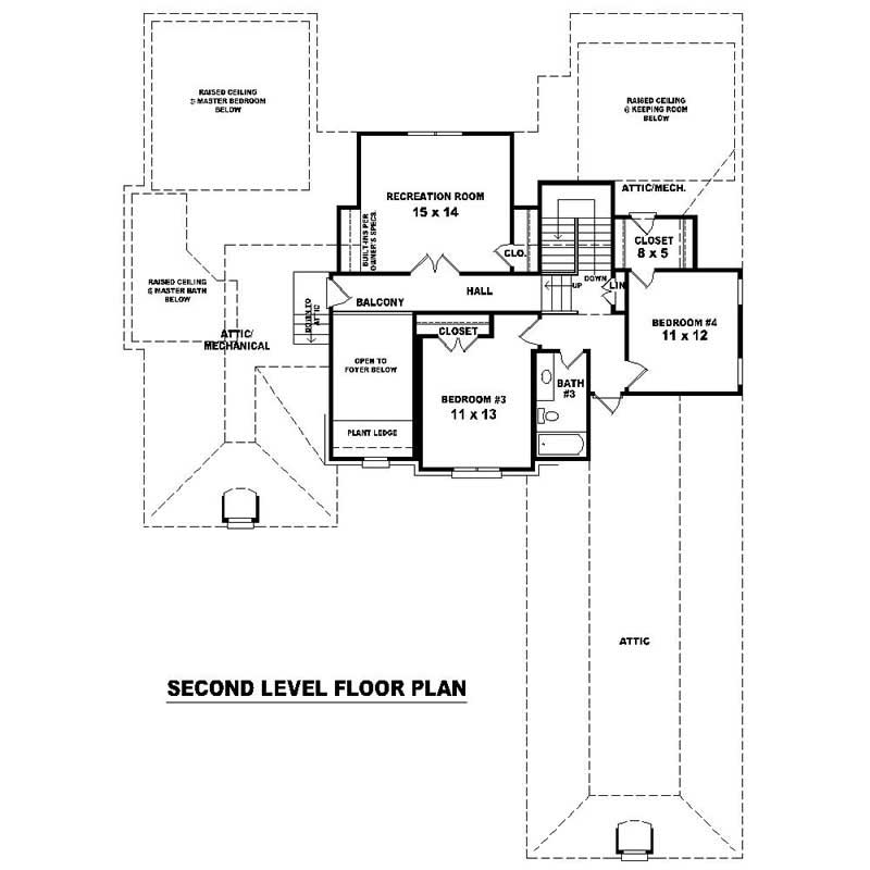 Floor Plan Second Story of Southern Plan #170-1067