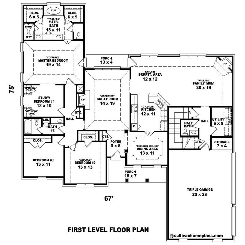 Floor Plan First Story of Southern Plan #170-1071