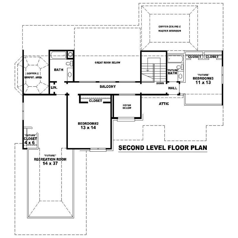 Floor Plan Second Story of Southern Plan #170-1073