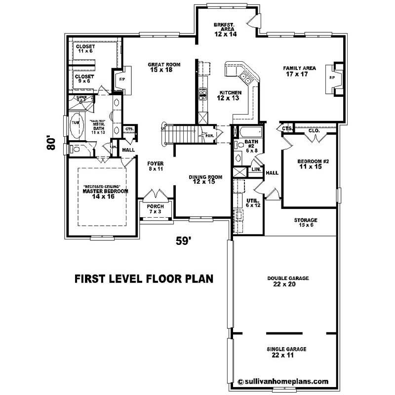 Floor Plan First Story of Southern Plan #170-1075