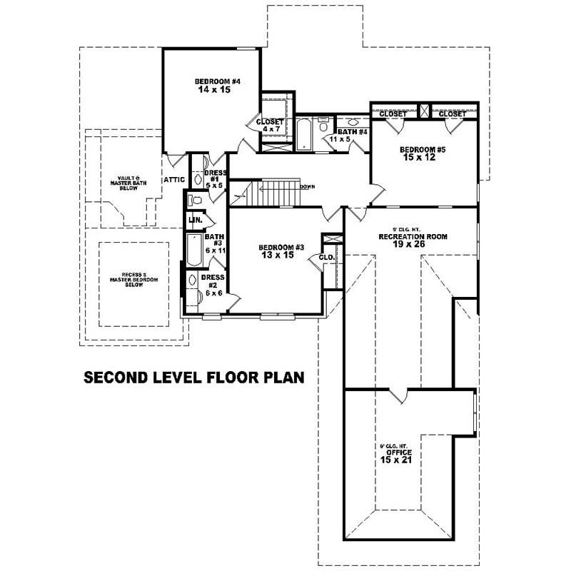 Floor Plan Second Story of Southern Plan #170-1075