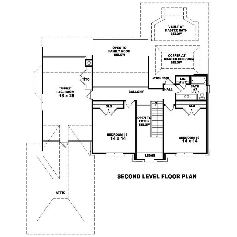 Floor Plan Second Story of Southern Plan #170-1076