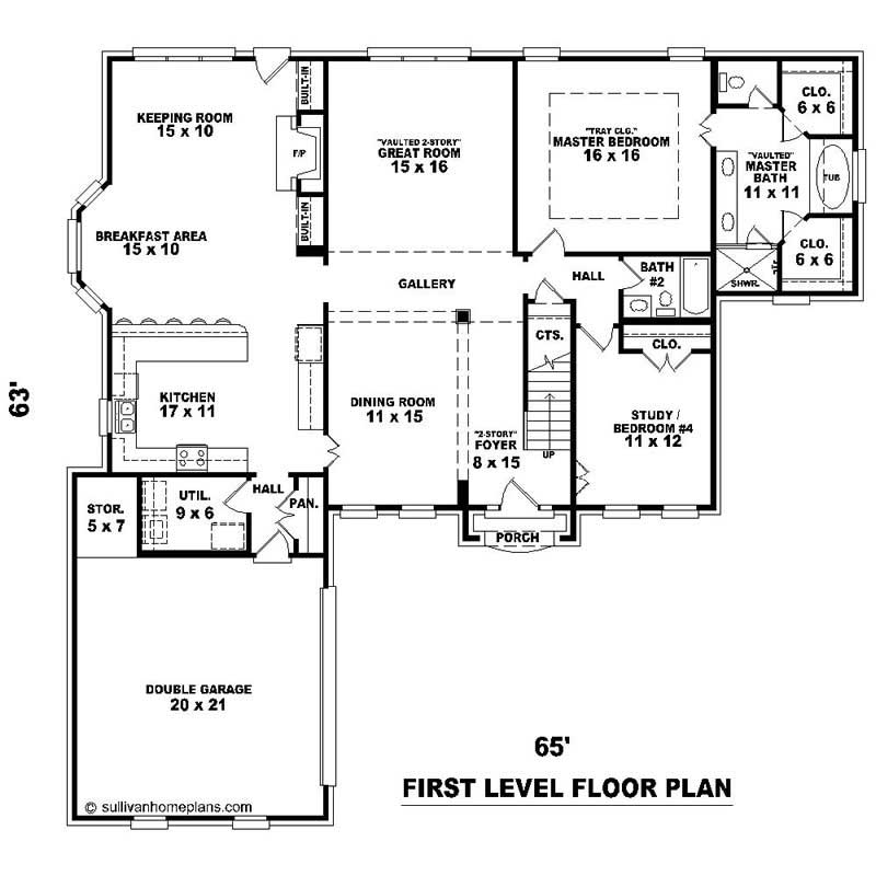 Floor Plan First Story of Southern Plan #170-1079