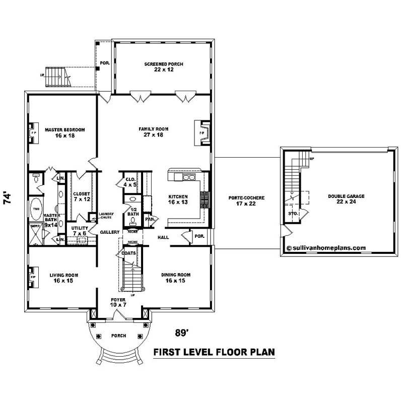 Floor Plan First Story of Southern Plan #170-1081