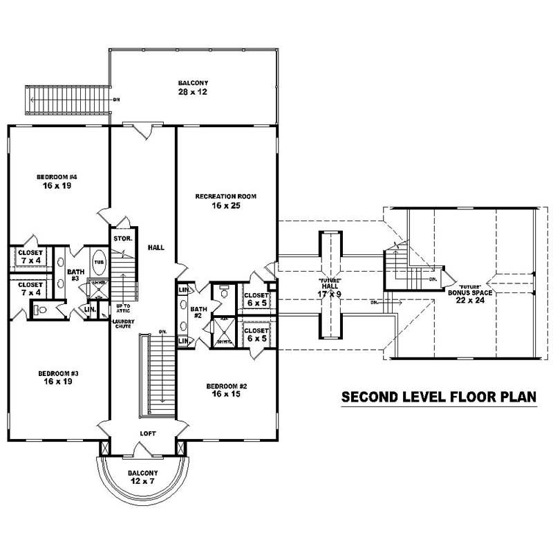 Floor Plan Second Story of Southern Plan #170-1081
