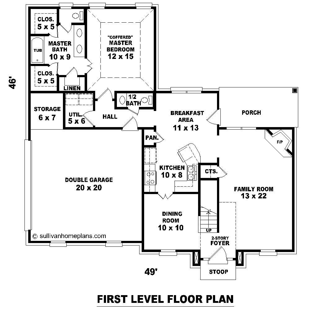 Floor Plan First Story of Traditional Plan #170-1087