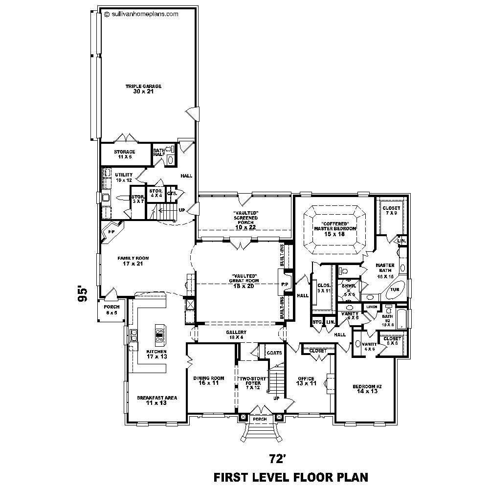 Floor Plan First Story of French Plan #170-1089