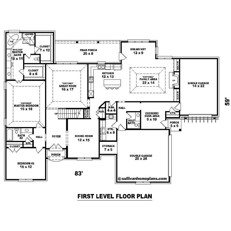 Floor Plan First Story of Southern Plan #170-1090