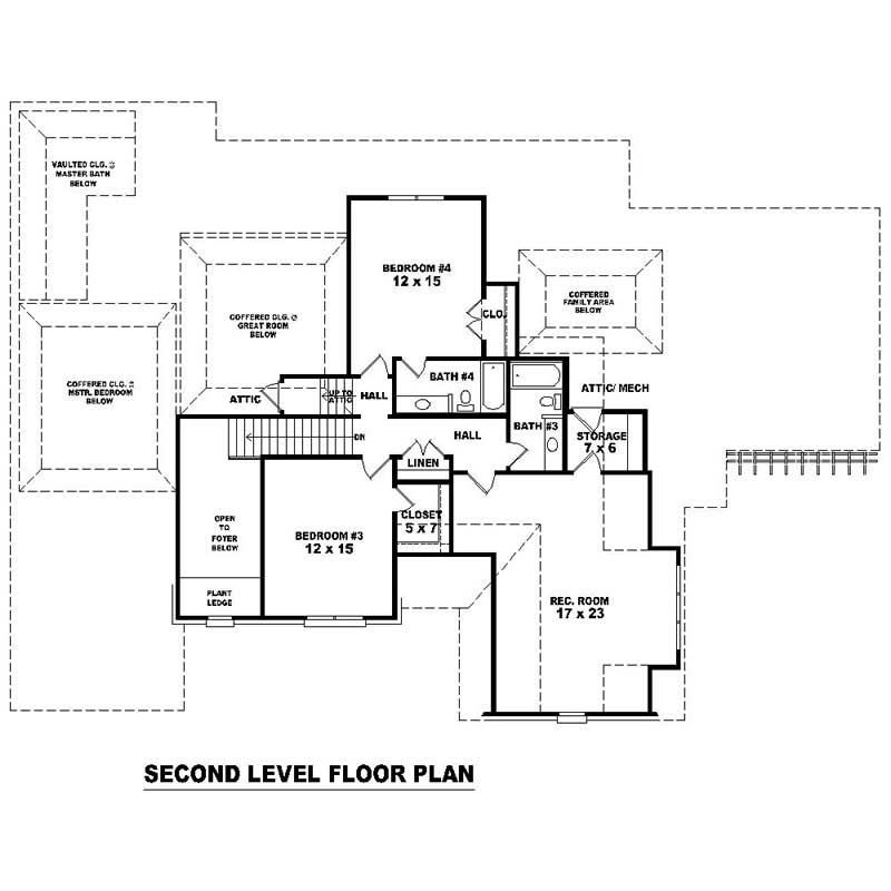 Floor Plan Second Story of Southern Plan #170-1090