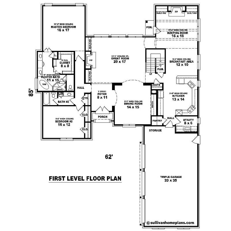 Floor Plan First Story of Southern Plan #170-1096