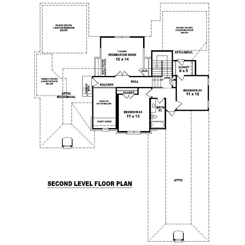 Floor Plan Second Story of Southern Plan #170-1096