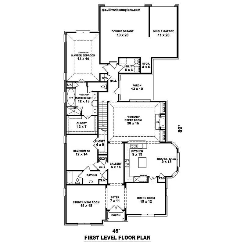 Floor Plan First Story of Southern Plan #170-1103