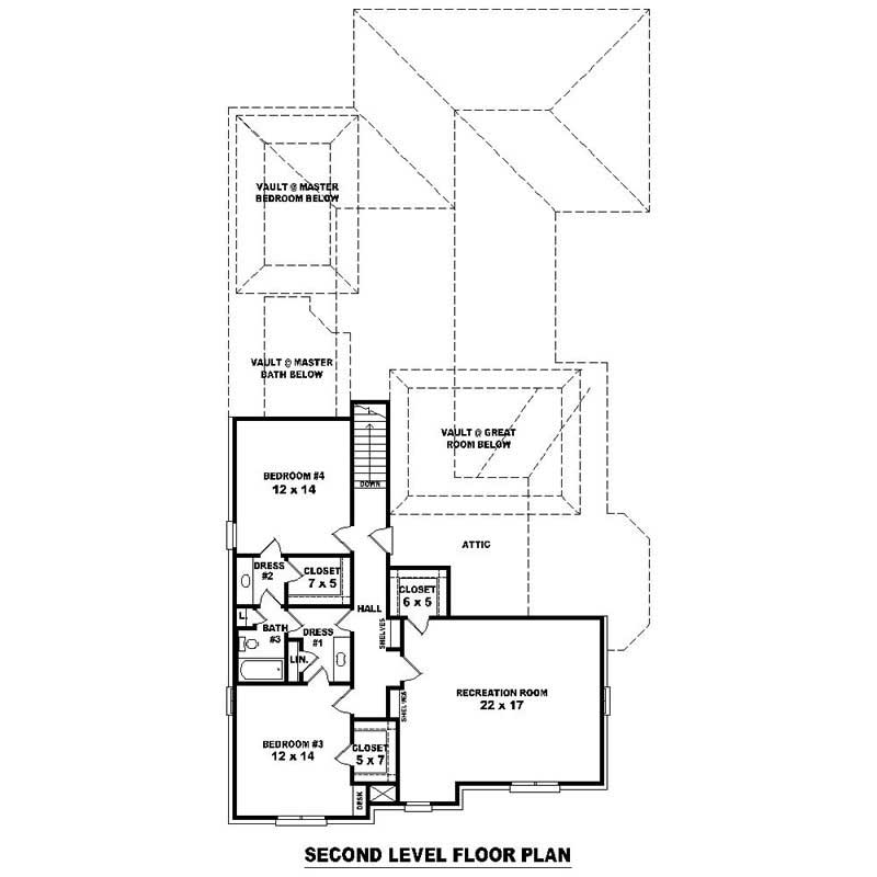 Floor Plan Second Story of Southern Plan #170-1103