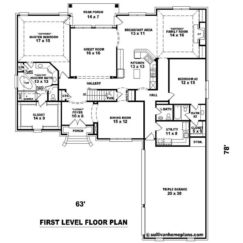 Floor Plan First Story of Southern Plan #170-1104